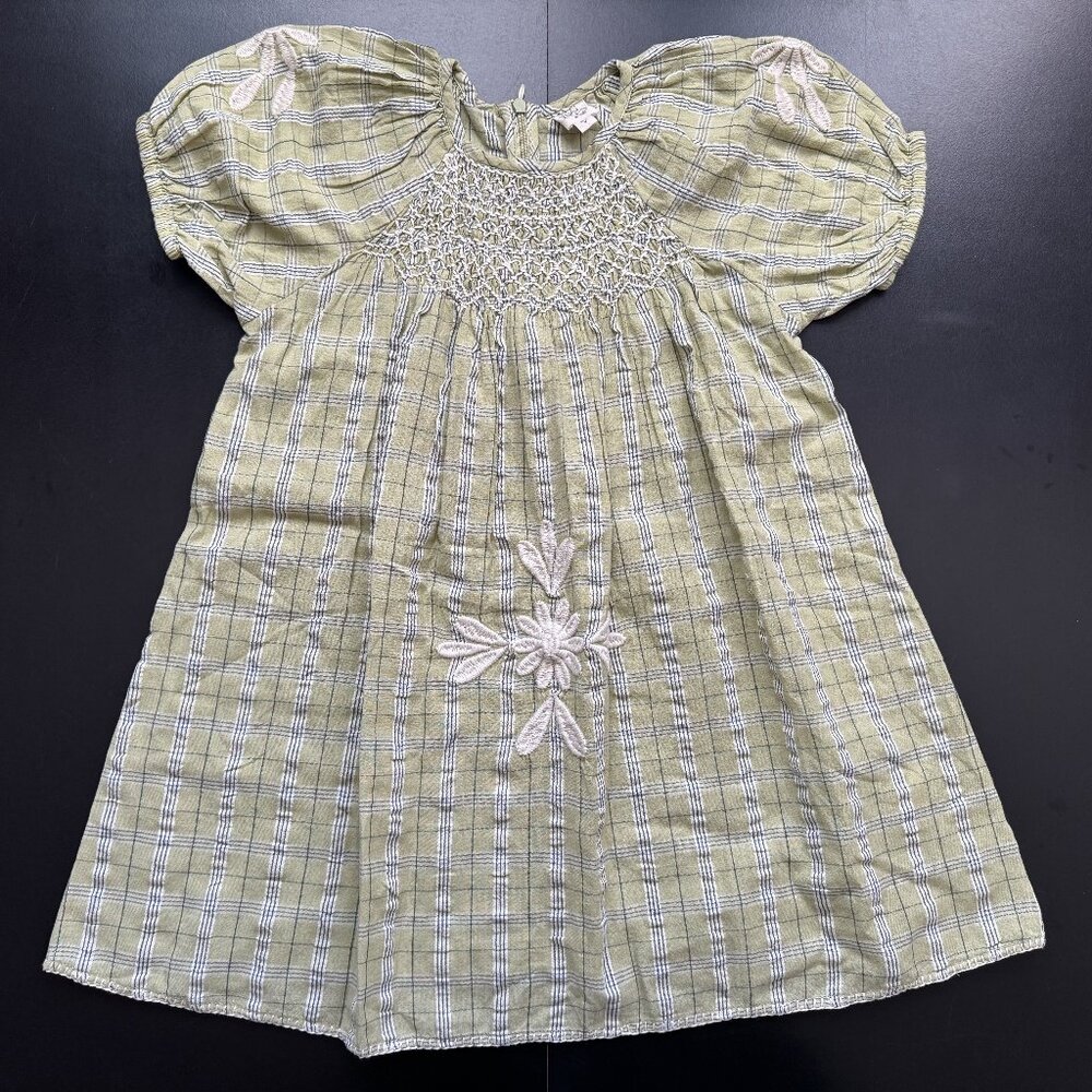 Apolina Maren seersucker sage check dress 5/7yr